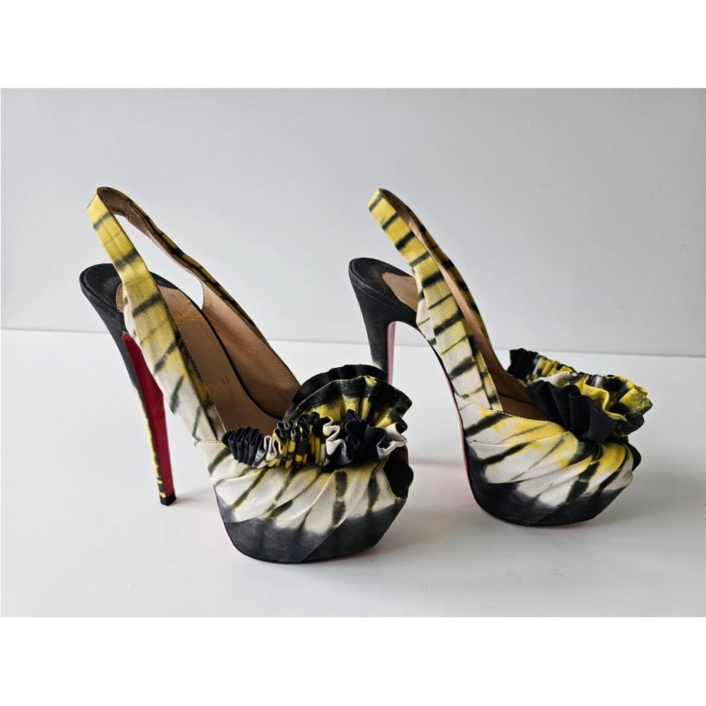Christian Louboutin Yellow and Black Peep-Toe Heels